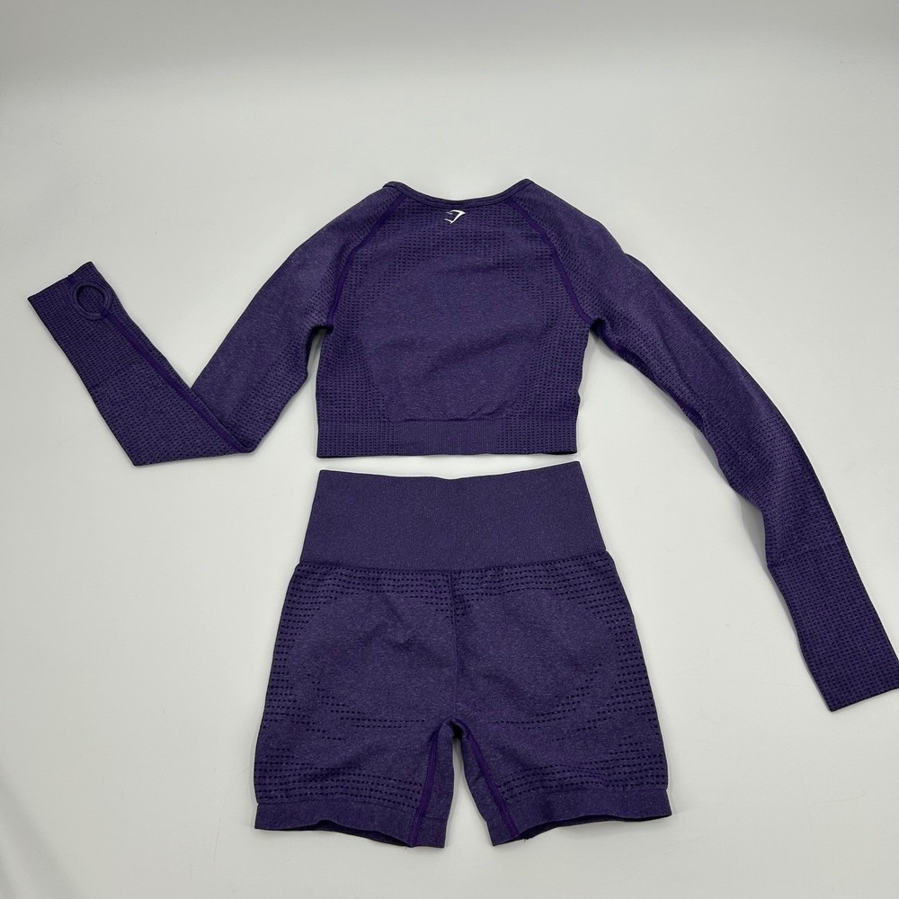 Gymshark Vital Seamless 2.0 Purple Long Sleeve Crop Top and Shorts Set Womens XS - Picture 12 of 12